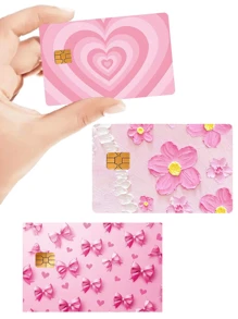 2pcs/3pcs/4pcs Floral & Heart/Bow Painting Pattern PVC Stickers, Cute Landscape Debit/Credit Card Protector Skin, Creative Art Card Decals,Back To School,School Supplies - Multicolor - View 13