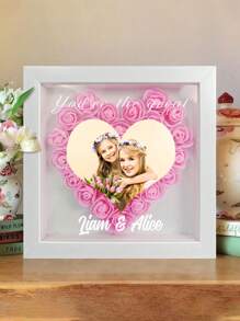 1pc Customized Photo Heart-Shaped Rose Dried Flower Shadow Box, Personalized Customize Flower Shadow Box With Photo And Name, Diy Detachable Rose Dried Flower Shadow Box Frame, Wedding Couple Romantic Gift, Heart-Shaped Rose Frame Decoration - Multicolor - View 9
