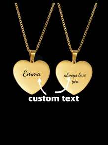 Colar com Pingente em Forma de Coração de Aço Inoxidável com Gravação de Texto Personalizado. Joia de Amor, Presente da Mãe para Homens, Mulheres e Casais, Dourado, Elegante, Colorido, Vintage, Simples, Unissex, Casual, Fofo, Personalizado, Único, Presente Ideal para Ele, Presente Ideal para Ela, Ela, Namorado, Namorada, Pai, Mãe, Família, Amigos, para Aniversários, para Formatura, para Baile de Formatura, para Festa, Joia