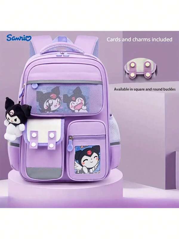 Sanrio 1 pezzo Zainetto a tema Hello Kitty & Kuromi di Sanrio, borsa da scuola kawaii con cartoni animati, con tasche multiple, leggero, adatto per studenti, con cinghie regolabili, scomparti organizzati, adatto come premio scolastico o incentivo, design ergonomico, stile britannico, alta capienza, impermeabile