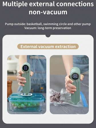 1 件便携式真空封口机，USB 充电式食品真空封口机，带 LED 显示屏，多功能食品保鲜系统，包括零食袋密封、吸气和充气，ABS 材质，无需组装，1200mAh 电池供电，理想的母亲节/情人节礼物