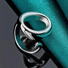 925 Silver Plated Oval Open Ring For Women Wedding Charm Engagement Fashion Jewelry - Silver - View 3