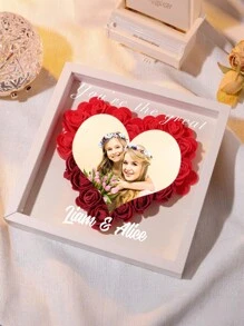 1pc Customized Photo Heart-Shaped Rose Dried Flower Shadow Box, Personalized Customize Flower Shadow Box With Photo And Name, Diy Detachable Rose Dried Flower Shadow Box Frame, Wedding Couple Romantic Gift, Heart-Shaped Rose Frame Decoration - Multicolor - View 15