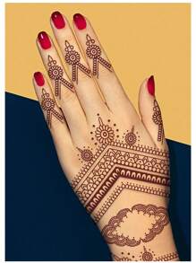 2 pezzi Tatuaggi temporanei Henna di grandi dimensioni, colore marrone-rosso