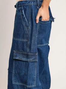 Indigo Stonewash Cargo Jeans - Dark Wash - View 3