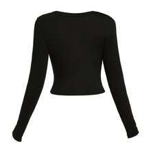 Women'S Long Sleeve T-Shirt - Boston Anchor Graphic, Crew Neck, Knit Polyester, Geometric Pattern, All-Season Casual Top - 黑色 - 查看 2