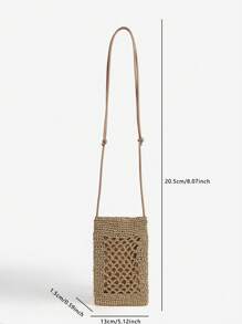 女士新款手工钩针包，复古波西米亚编织设计，镂空钩针图案休闲百搭单肩/斜挎小包，适合度假和海滩，含钱包 - 金色 - 查看 5