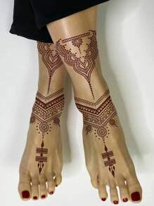 2 pezzi Tatuaggi temporanei Henna di grandi dimensioni, colore marrone-rosso