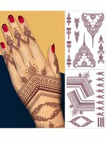 2 pezzi Tatuaggi temporanei Henna di grandi dimensioni, colore marrone-rosso