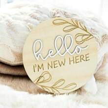 1 件木制婴儿里程碑标志，摄影道具 - 木制新生儿出生公告牌匾婴儿洗礼复活节礼物，适合女孩/男孩 - 木質色 - 查看 2