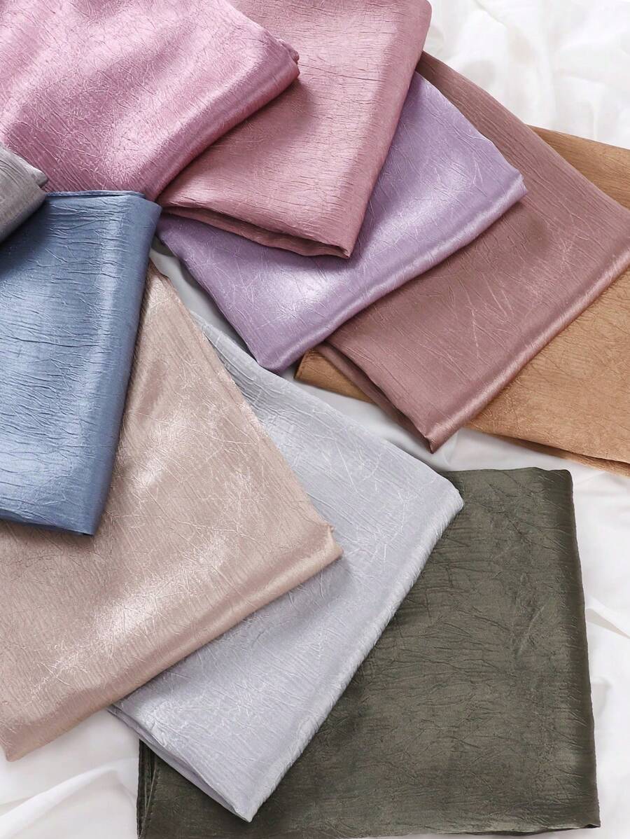 1件装女士纯色长方形纹理防滑褶皱缎面头巾，适用于连衣裙 - 彩色 - 查看 1