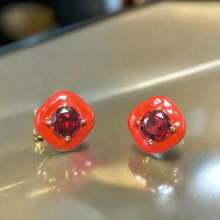 1 Pair French Style Square Zirconia Inlaid Earrings For Women