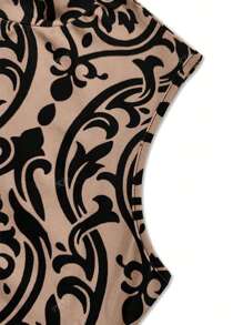 European & American Retro Print High-End Sleeveless Mock Neck Slim Fit Mid-Calf Bodycon Dress