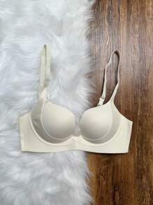 Brasier suave y cómodo con acolchado, escote en V profundo, para busto pequeño, que levanta y da soporte, con media copa y aros interiores, color blanco