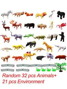 53 件/套迷你动物玩具套装，野生动物小雕像玩具，用于认知学习，逼真的动物园动物玩具套装，动物学习教育玩具，多动物玩具套装和栅栏和树木组合套装，老虎狮子男孩礼物迷你可爱蛋糕礼物 - 彩色 - 查看 8
