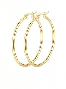 1 Pair Stainless Steel Classic Earrings, Oversized Hoop Earrings, Titanium Steel Round Circle Earrings, Silver & Gold Color Jewelry For Women
