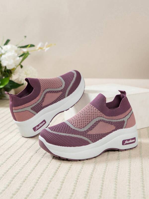 Fall/Winter 1 Pair Women's Breathable Mesh Platform Sneakers, Lightweight, Non-Slip, Fashionable & Versatile Casual Shoes