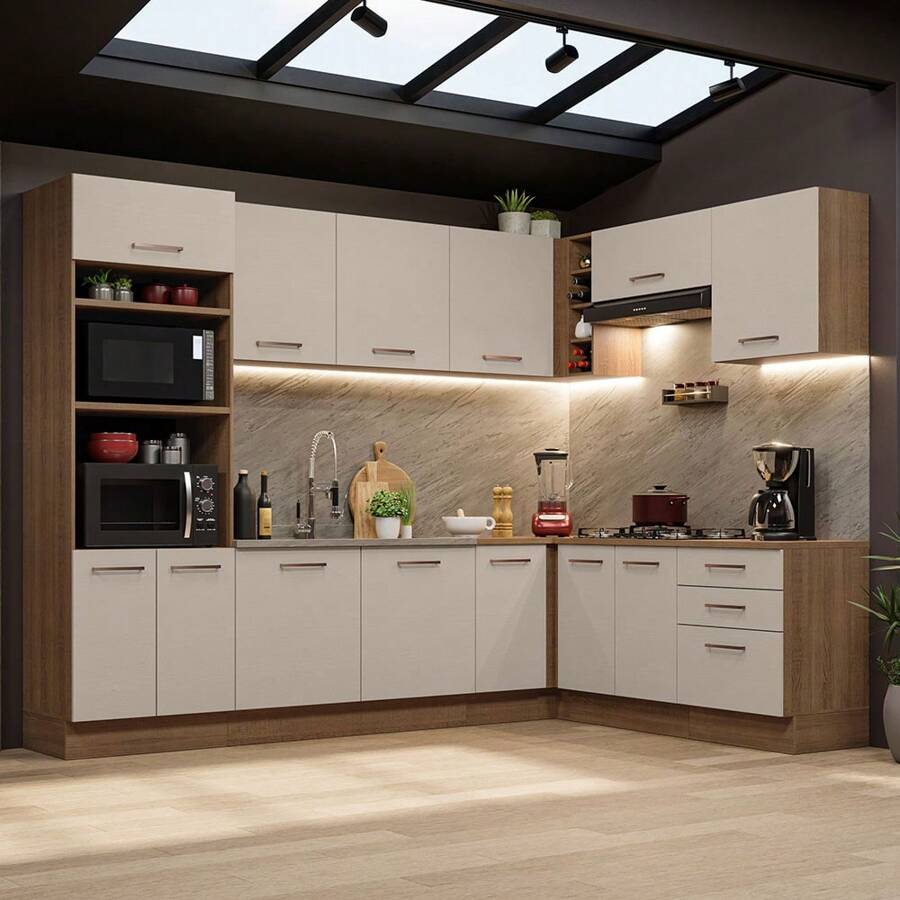 Complete Modular Corner Kitchen Madesa 479cm Agata 01 - Brown and Cream - View 1