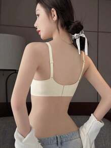 Brasier suave y cómodo con acolchado, escote en V profundo, para busto pequeño, que levanta y da soporte, con media copa y aros interiores, color blanco