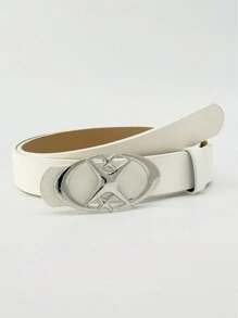 Simple And Casual Oval Metal Star Buckle Belt, Ideal For Jeans, Both For Men And Women, Punk Hip-Hop Classic Y2k, Unisex Solid Color - trắng - Xem 1