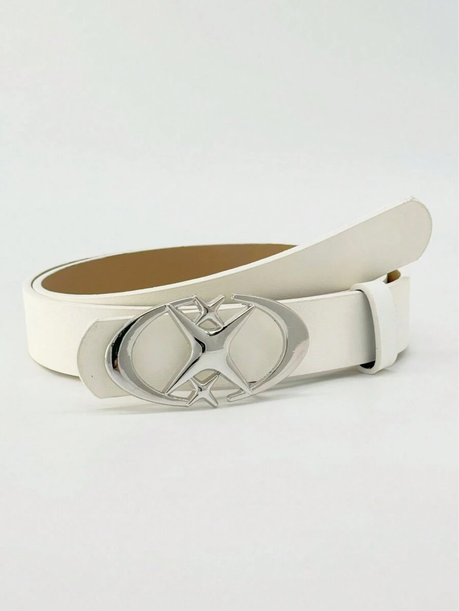 Simple And Casual Oval Metal Star Buckle Belt, Ideal For Jeans, Both For Men And Women, Punk Hip-Hop Classic Y2k, Unisex Solid Color - trắng - Xem 1