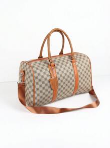 大卡其色字母拼色条纹PU大容量轻便可折叠拉链旅行商务男士手提包商务出差行李包衣物杯子笔记本iPad拖鞋度假出差郊游男士四季 - 白色 - 查看 3