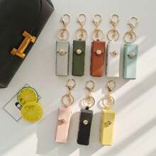 1pc Solid Color Cute Street Style Zinc Alloy Keychain, PU Leather Lip Gloss Bag Charm Accessory, Multi Colors Backpack For School Car Accessories Goth Y2k - Multicolor - View 12
