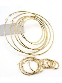 1 Pair Stainless Steel Classic Earrings, Oversized Hoop Earrings, Titanium Steel Round Circle Earrings, Silver & Gold Color Jewelry For Women
