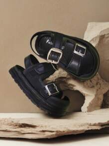 新品婴儿男童凉鞋 | 0-5 岁 | 可调节绑带 PVC 防滑软底夏季鞋 - 黑色 - 查看 6