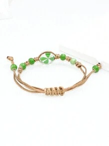 1 pieza de pulsera ajustable con flores secas, trébol de la suerte y tejido irlandés de Día de San Patricio