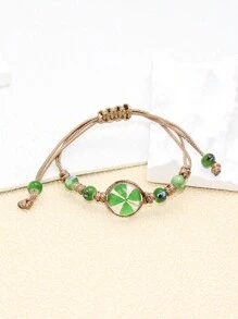1 pieza de pulsera ajustable con flores secas, trébol de la suerte y tejido irlandés de Día de San Patricio