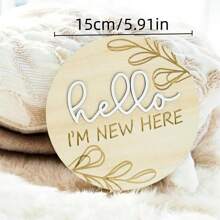 1 件木制婴儿里程碑标志，摄影道具 - 木制新生儿出生公告牌匾婴儿洗礼复活节礼物，适合女孩/男孩 - 木質色 - 查看 5