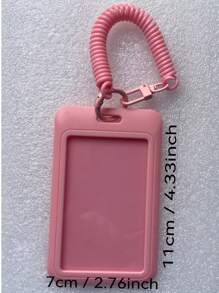 1pc Solid Color Card Holder, Macaroon Style Plastic Sliding Cover, Spring Keychain Card Pouch For Campus ID, Business Cards, Credit Cards, Bank Cards, Suitable For Students And Gifting,School Supplies,Back To School - Multicolor - View 3