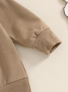 Toddler Boys Spring Outfits Fuzzy Letter Embroidery Long Sleeve Sweatshirts And Rugby Print Long Pants 2Pcs Clothes Set - Khaki - View 4