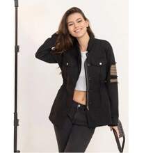 CHAQUETA VAQUERA CON CINTURON PARA ANUDAR A LA CINTURA - Negro - Ver 1