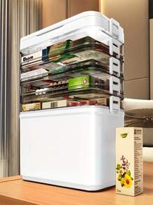 1pc Multifunctional Large Capacity Layered Portable Pill Box Organizer With Handle, Water-Resistant Transparent Medication Storage Box, Ideal For Home And Travel, Christmas Gift Collection