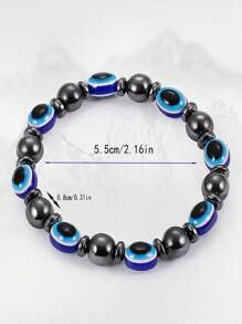 1pc Elastic Blue Evil Eye Charm Bracelet, Suitable For Daily Wear - Blue - View 7
