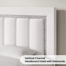Twin/ Full/ Queen Bed Frame With Headboard, Velvet Upholstered  Bed Frame With Vertical Channel Tufted Headboard And Footboard, Soft Bed Frame With Diamond Headboard, No Box Spring Needed, Easy Assembly, Pink/ White/ Black, Twin/ Full/ Queen * Bed Frame Queen Queen Bed Frame Bed Frame Full Full Size Bed Frame King Size Bed Frame Twin Bed Frame Room Decor Home Decor Christmas Decor Bedroom Decor Valentine Day Decor Storage Living Room Decor Furniture House Decor - 白色 - 查看 3