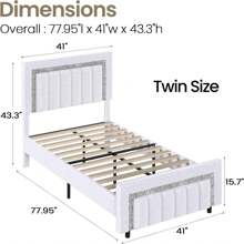 Twin/ Full/ Queen Bed Frame With Headboard, Velvet Upholstered  Bed Frame With Vertical Channel Tufted Headboard And Footboard, Soft Bed Frame With Diamond Headboard, No Box Spring Needed, Easy Assembly, Pink/ White/ Black, Twin/ Full/ Queen * Bed Frame Queen Queen Bed Frame Bed Frame Full Full Size Bed Frame King Size Bed Frame Twin Bed Frame Room Decor Home Decor Christmas Decor Bedroom Decor Valentine Day Decor Storage Living Room Decor Furniture House Decor - 白色 - 查看 7