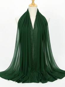 1pc Women's Solid Color Pearl Beaded Chiffon Hijab - Multicolor - View 10