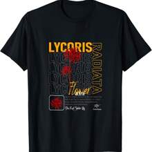Red Spider Lily Or Lycoris Radiata In Vaporwave Anime Flower T-Shirt - Black - View 1