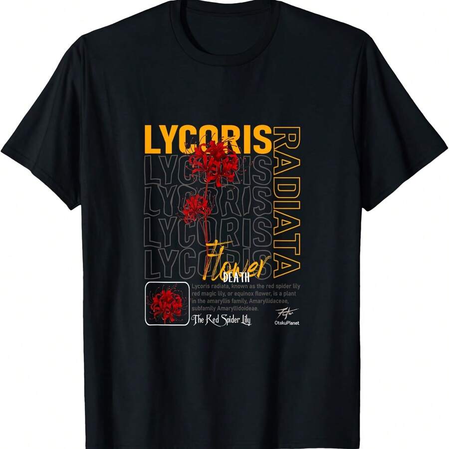 Red Spider Lily Or Lycoris Radiata In Vaporwave Anime Flower T-Shirt - Black - View 1