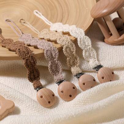 2Pcs/Pack Pacifier Holders With Elastic Band | Baby Pacifier Chain Clips |Universal Holder Soother Clips With Beechwood Clasp For Baby Teething Toys Teethers | Ideal Baby Gift For Boy For Girl