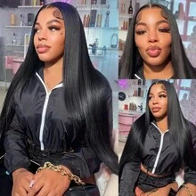 bling hair Straight 13x4 13X6 HD Lace Front Human Hair Wigs For Women Brazilian 30 36 Inch Transparent Lace Frontal Wig 4x4 Closure Wig - 自然色&黑色系 - 查看 8