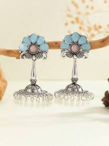 1 对优雅耳环波西米亚风格花卉耳环配人造珍珠和流苏，适合女性日常佩戴、节日、婚礼和派对/珠宝礼物