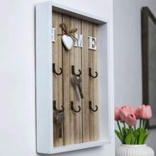 Wooden & Metal Key Holder Hook Board, Home Wall Decor, Living Room Entryway Storage Rack, Wall-Mounted Key Organizer, Jewelry Box, European Style Key Bag & Clothes Hook Storage Rack, Home Decor - Multicolor - View 1