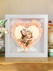 1pc Customized Photo Heart-Shaped Rose Dried Flower Shadow Box, Personalized Customize Flower Shadow Box With Photo And Name, Diy Detachable Rose Dried Flower Shadow Box Frame, Wedding Couple Romantic Gift, Heart-Shaped Rose Frame Decoration - Multicolor - View 16