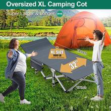 Oversized XXL Folding Camping Cot With 2-Sided Mattress, Portable Folding Cots For Adults,  32'' Wide XXL Folding Cot Bed For Sleeping,Tent Cot, Supports 900 Lbs