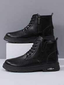 Men's New Stylish High-Top Casual Versatile Work Boots Sneakers - Black - View 4