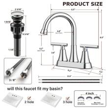 THE Bathroom Faucets 4 Inch Matte Black Bathroom Sink Faucet, Stainless Steel Lead-Free 2-Handle Centerset Faucet With Pop-Up Drain And 2 Supply Hoses Fits 2 Or 3-Hole Sink